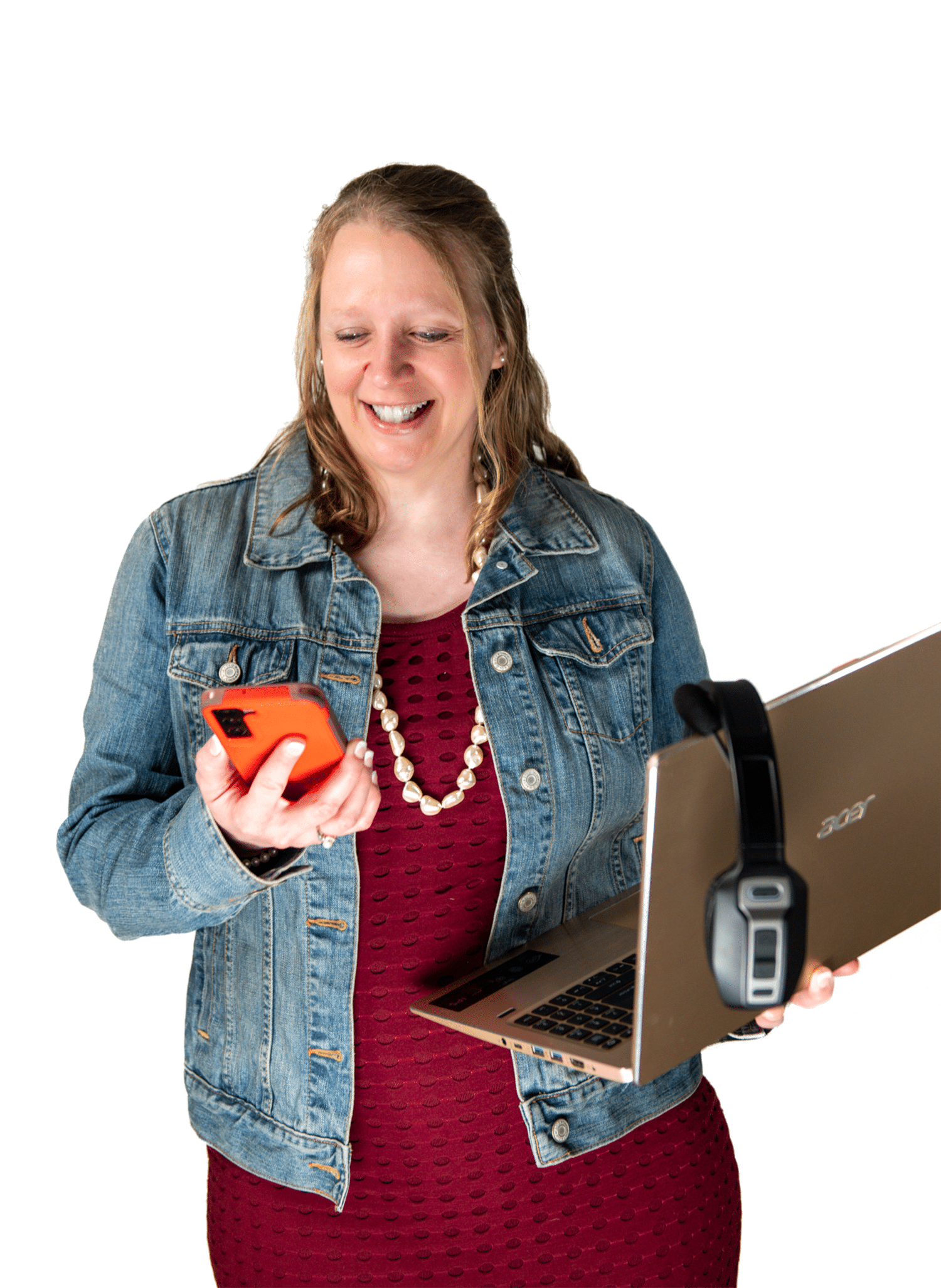 lori kendall holding a laptop cutout